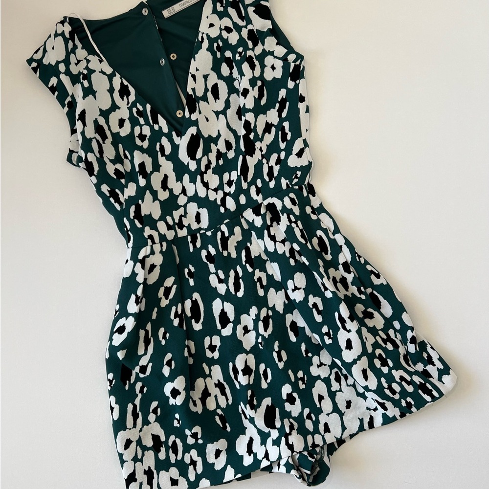 Zara Teal and White Patterned romper